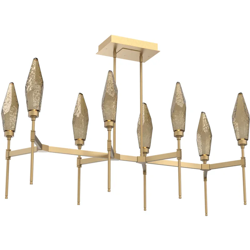 Rock Crystal LED Gilded Brass Linear Pendant Ceiling Light in 3000K LED, Chilled Bronze, Belvedere