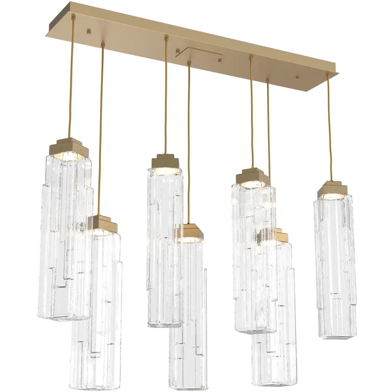 Ledgestone LED 44.4 inch Gilded Brass Linear Pendant Ceiling Light in Clear Ledgestone, 2700K LED, Multi-Port