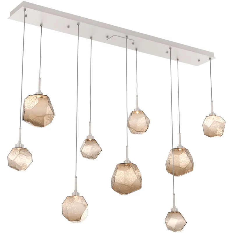 Gem LED Beige Silver Linear Pendant Ceiling Light in 3000K LED, Metallic Beige Silver, Bronze, Multi-Port