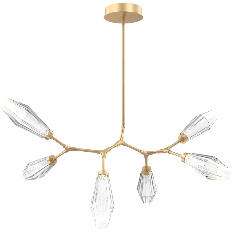 Aalto LED 43 inch Gilded Brass Linear Pendant Ceiling Light in 3000K LED, Optic Rib Clear, Modern Branch