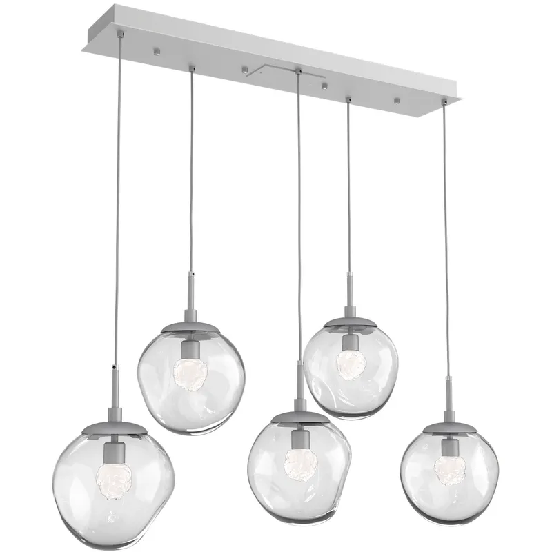 Aster LED LED Classic Silver Linear Pendant Ceiling Light in 2700K LED, Floret Inner - Clear Outer, Multi-Pendant