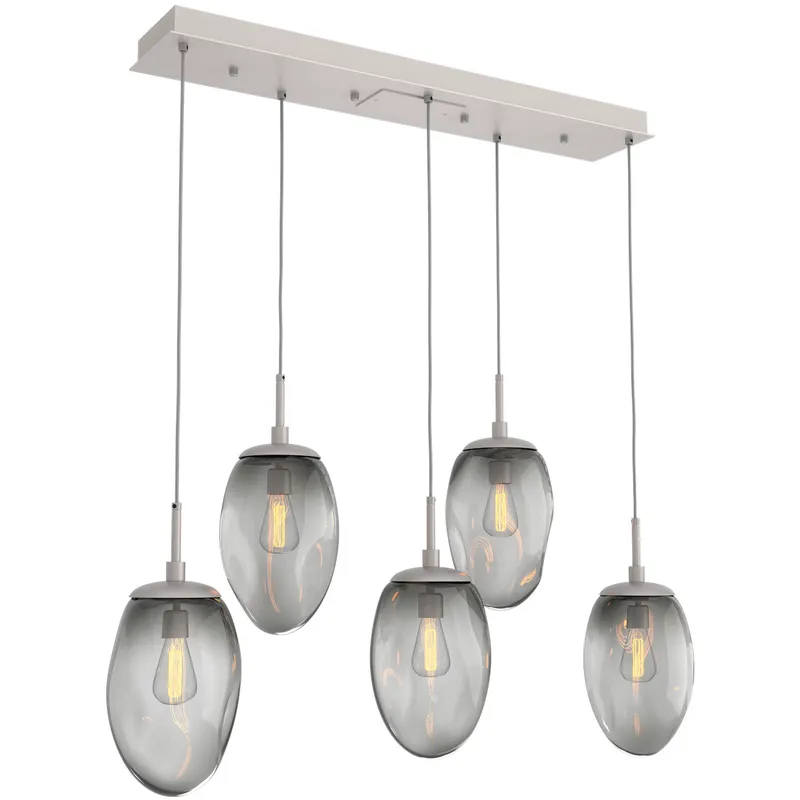Meteo Incandescent 5 Light Beige Silver Linear Pendant Ceiling Light in Metallic Beige Silver, Smoke, Multi-Port