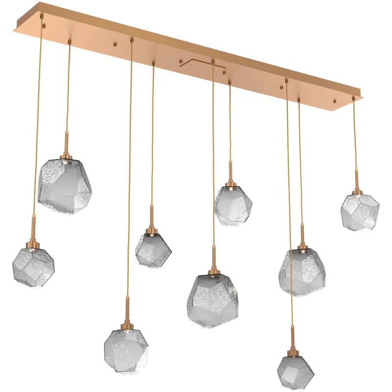 Gem LED Novel Brass Linear Pendant Ceiling Light in Smoke, 2700K LED, Multi-Port