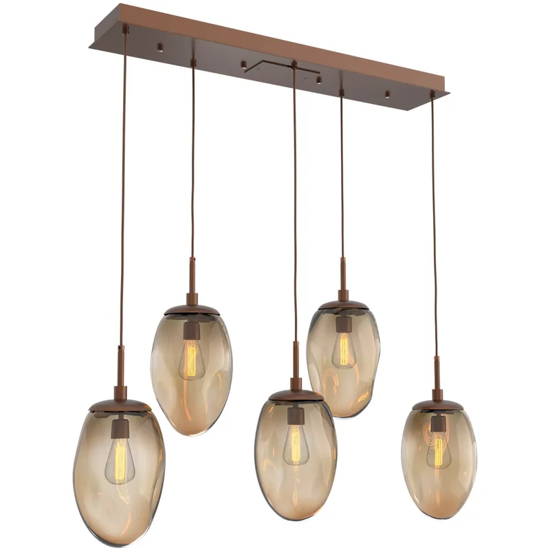 Meteo Incandescent 5 Light Burnished Bronze Linear Pendant Ceiling Light, Multi-Pendant