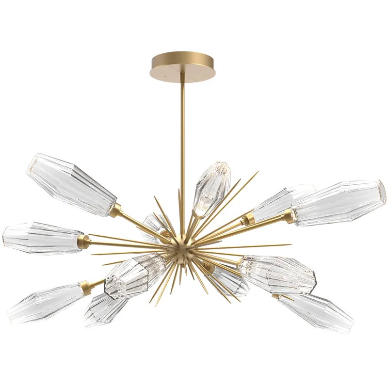Aalto LED 53.3 inch Gilded Brass Linear Pendant Ceiling Light in 3000K LED, Optic Rib Clear, Oval Starburst
