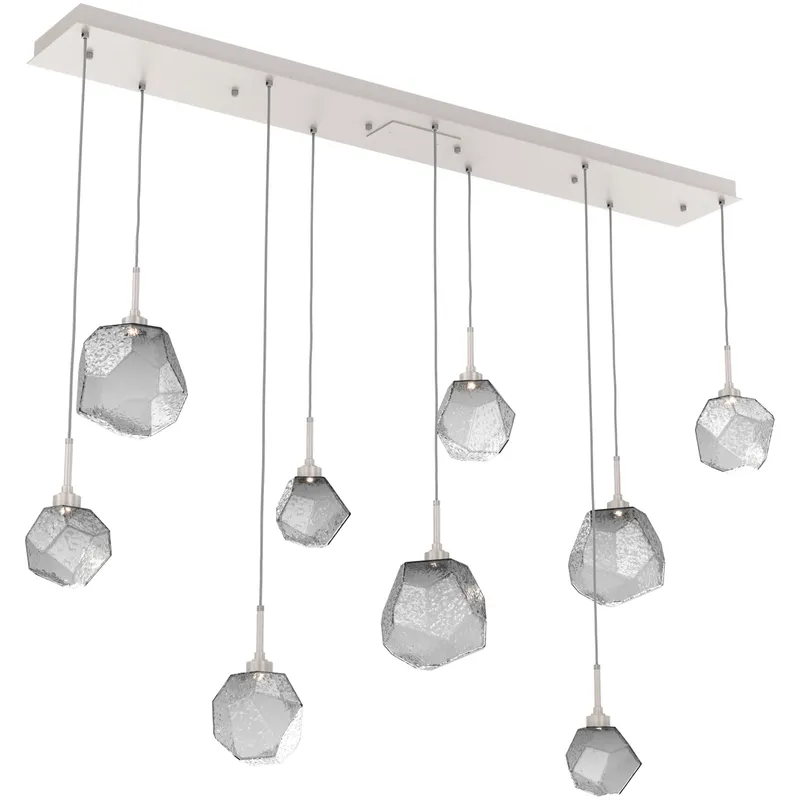 Gem LED Beige Silver Linear Pendant Ceiling Light in Metallic Beige Silver, Smoke, 2700K LED, Multi-Port