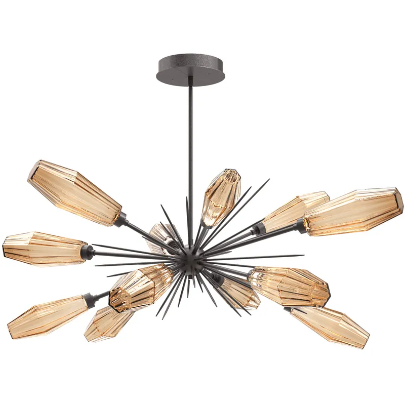 Aalto LED 53.3 inch Graphite Linear Pendant Ceiling Light in Optic Rib Bronze, 2700K LED, Oval Starburst