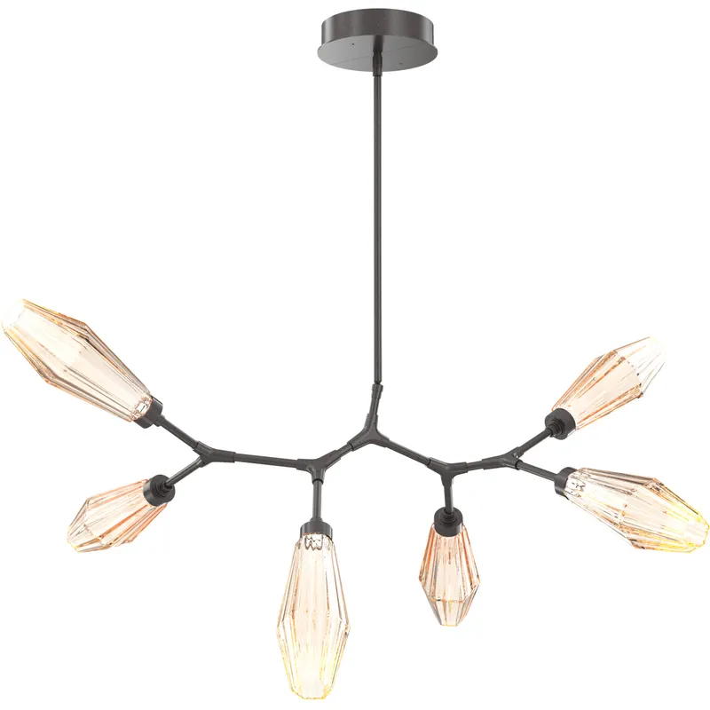 Aalto LED 43 inch Graphite Linear Pendant Ceiling Light in 3000K LED, Optic Rib Amber, Modern Branch