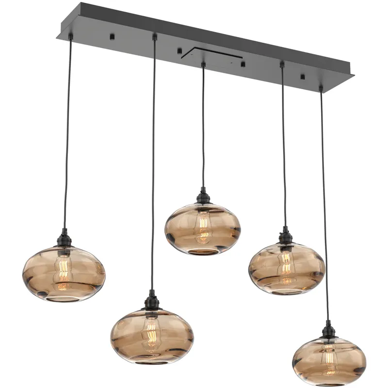 Coppa 5 Light Matte Black Linear Pendant Ceiling Light in Coppa Bronze, Multi-Port