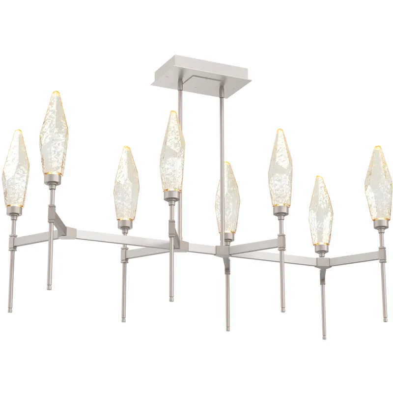 Rock Crystal LED Beige Silver Linear Pendant Ceiling Light in 3000K LED, Metallic Beige Silver, Chilled Amber, Belvedere