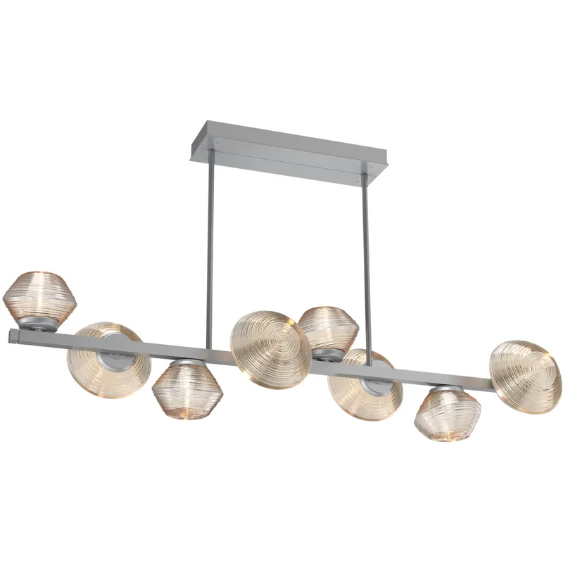 Mesa LED Classic Silver Linear Multi-Pendant Ceiling Light in Amber, 2700K LED, Twisted Branch