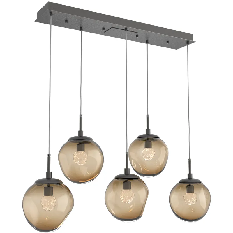 Aster LED LED Graphite Linear Pendant Ceiling Light in 3000K LED, Floret Inner - Bronze Outer, Multi-Port