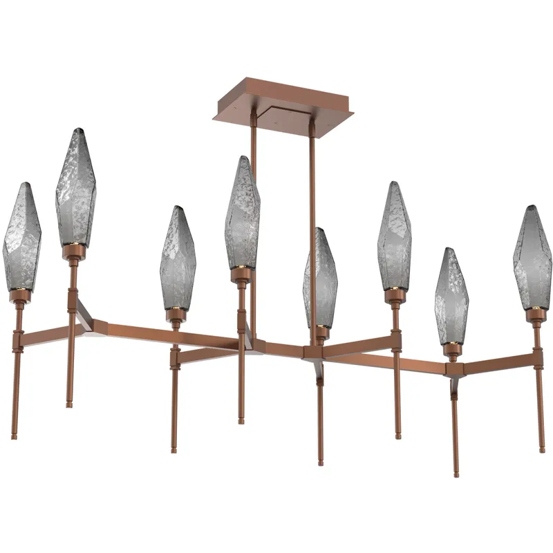 Rock Crystal LED Burnished Bronze Linear Pendant Ceiling Light in 3000K LED, Chilled Smoke, Belvedere