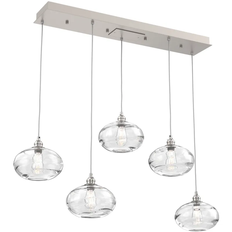 Coppa 5 Light Beige Silver Linear Pendant Ceiling Light in Metallic Beige Silver, Coppa Clear, Multi-Port