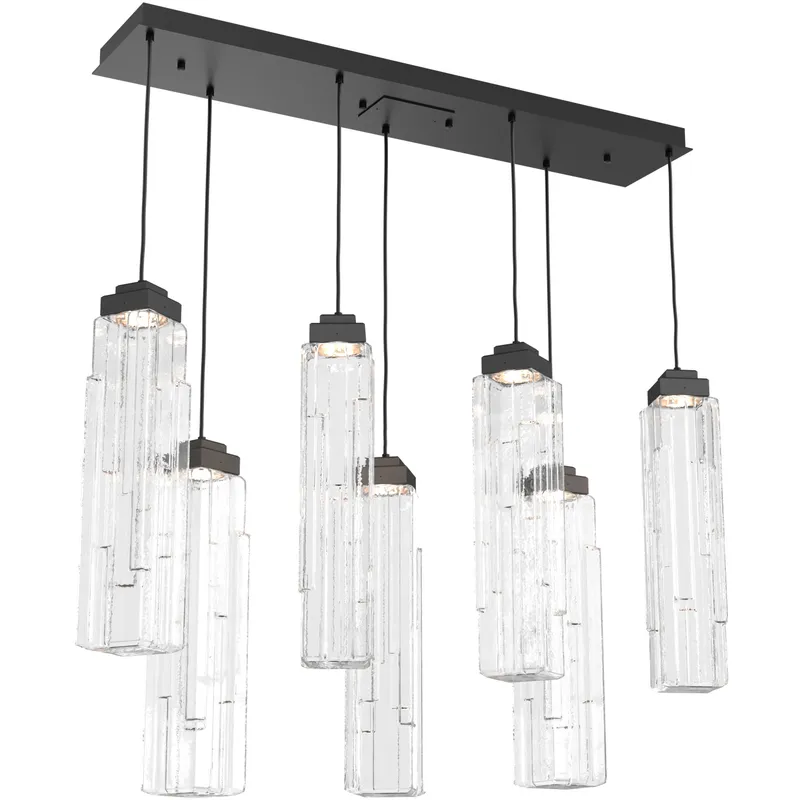 Ledgestone LED 44.4 inch Matte Black Linear Pendant Ceiling Light in 3000K LED, Clear Ledgestone, Multi-Port