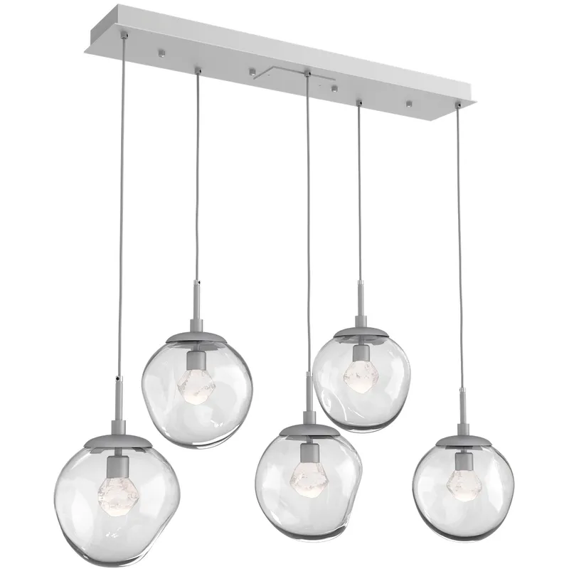 Aster LED LED Classic Silver Linear Pendant Ceiling Light in 3000K LED, Zircon Inner - Clear Outer, Multi-Pendant