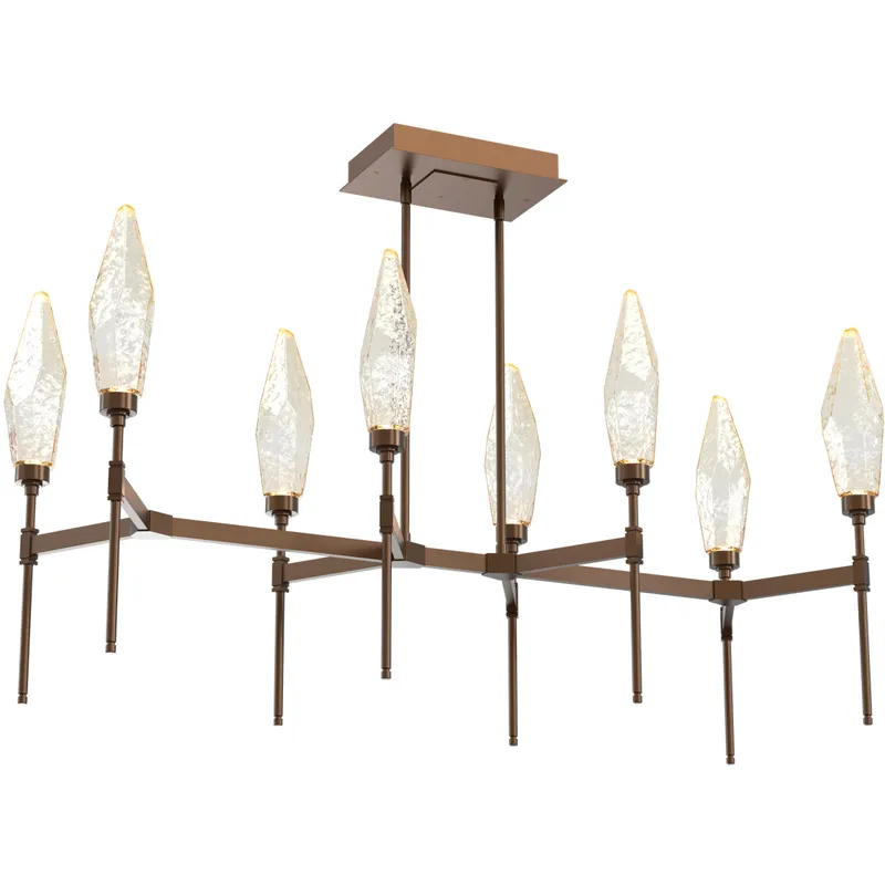 Rock Crystal LED Flat Bronze Linear Pendant Ceiling Light in 3000K LED, Chilled Amber, Belvedere