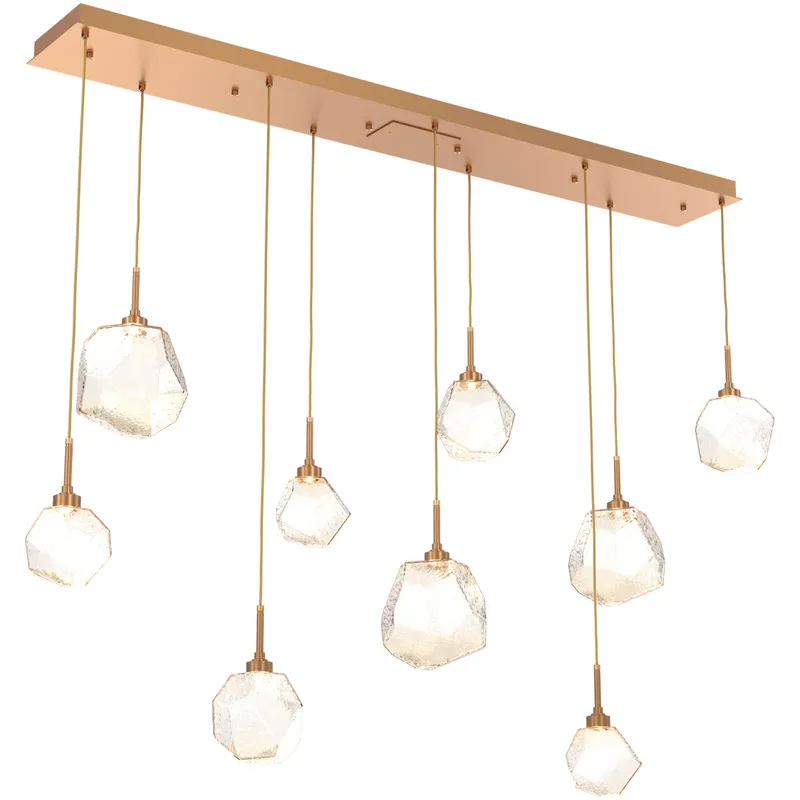 Gem LED Novel Brass Linear Pendant Ceiling Light in 3000K LED, Amber, Multi-Port