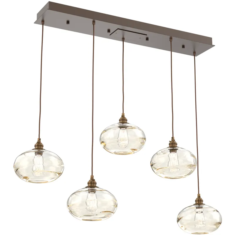 Coppa 5 Light Flat Bronze Linear Pendant Ceiling Light in Coppa Amber, Multi-Port