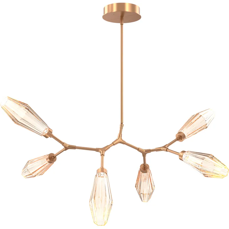 Aalto LED 43 inch Novel Brass Linear Pendant Ceiling Light in Optic Rib Amber, 2700K LED, Modern Branch