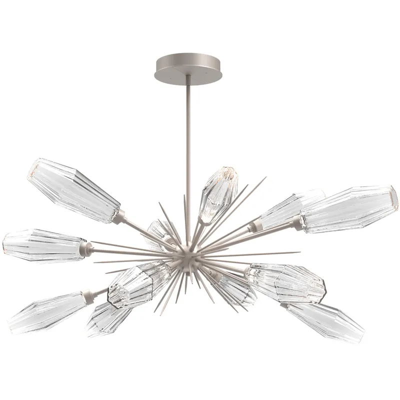 Aalto LED 53.3 inch Beige Silver Linear Pendant Ceiling Light in 3000K LED, Metallic Beige Silver, Optic Rib Clear, Oval Starburst
