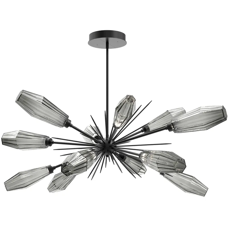 Aalto LED 53.3 inch Matte Black Linear Pendant Ceiling Light in 3000K LED, Optic Rib Smoke, Oval Starburst