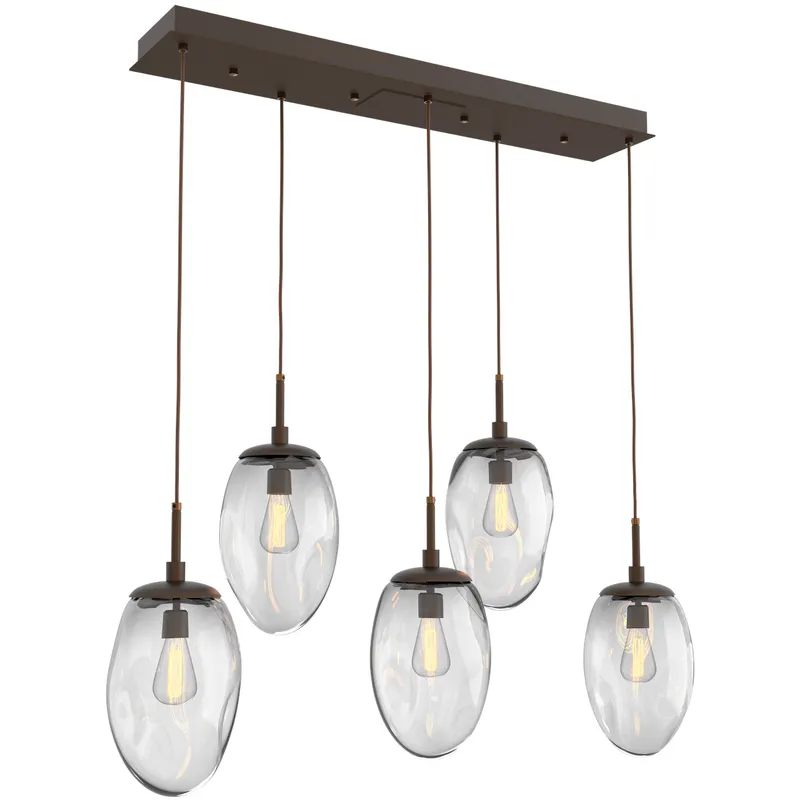 Meteo Incandescent 5 Light Flat Bronze Linear Pendant Ceiling Light in Clear, Multi-Port