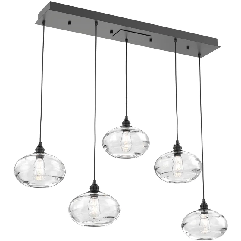 Coppa 5 Light Matte Black Linear Pendant Ceiling Light in Coppa Clear, Multi-Port