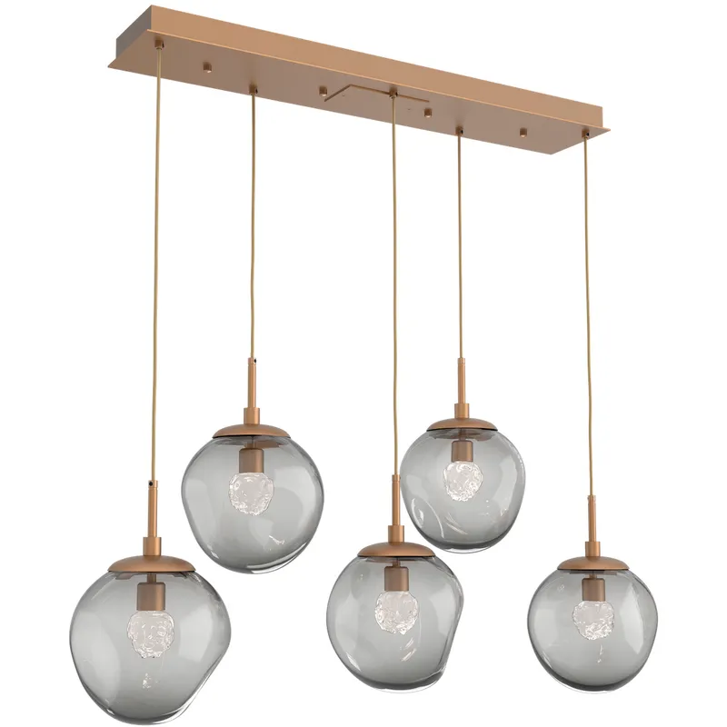 Aster LED LED Novel Brass Linear Pendant Ceiling Light in 2700K LED, Floret Inner - Smoke Outer, Multi-Pendant