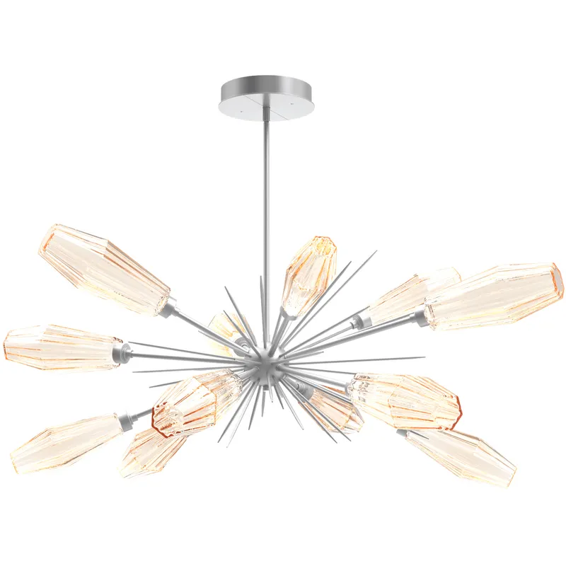 Aalto LED 53.3 inch Classic Silver Linear Pendant Ceiling Light in 3000K LED, Optic Rib Amber, Oval Starburst