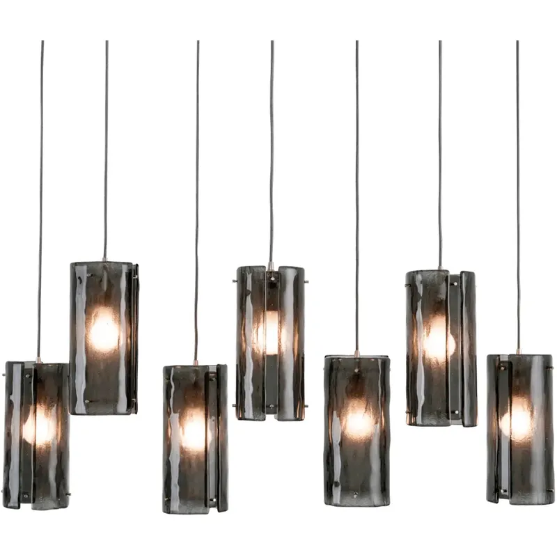 Textured Glass 7 Light 42.2 inch Burnished Bronze Multi-Pendant Ceiling Light