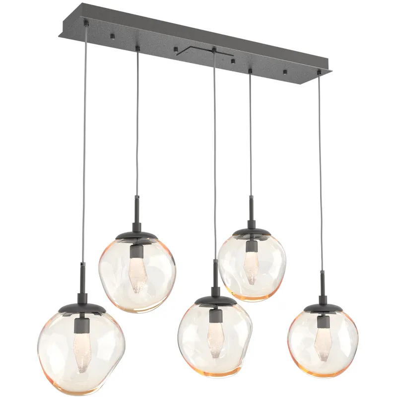 Aster LED LED Graphite Linear Pendant Ceiling Light in 3000K LED, Geo Inner - Amber Outer, Multi-Port
