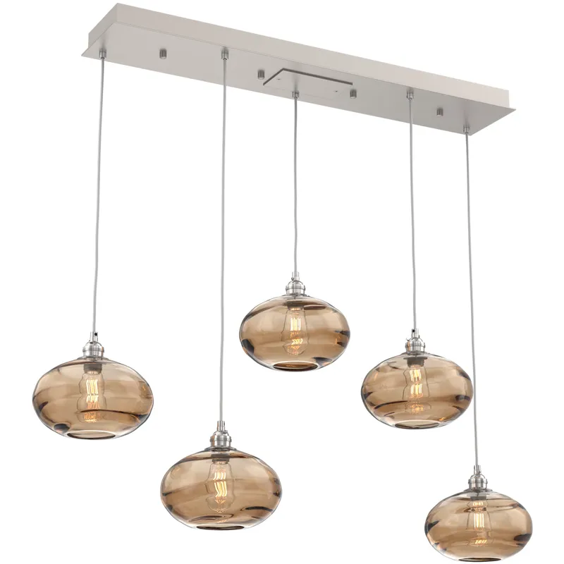 Coppa 5 Light Beige Silver Linear Pendant Ceiling Light in Metallic Beige Silver, Coppa Bronze, Multi-Port