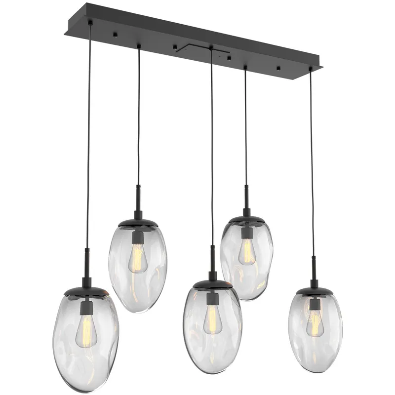 Meteo Incandescent 5 Light Matte Black Linear Pendant Ceiling Light in Clear, Multi-Port