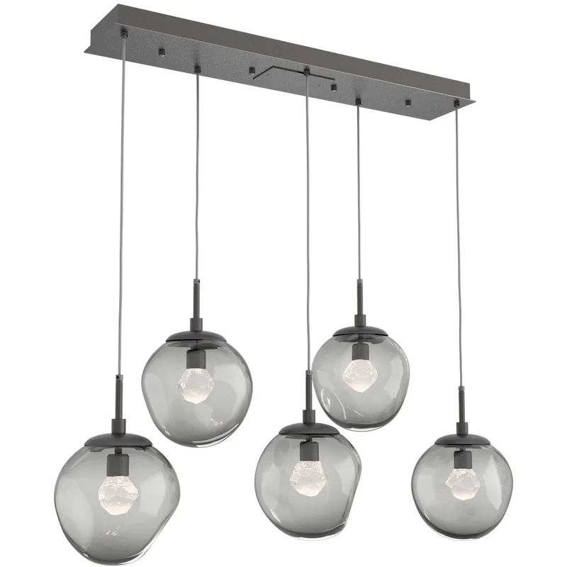 Aster LED LED Graphite Linear Pendant Ceiling Light in 2700K LED, Zircon Inner - Smoke Outer, Multi-Port
