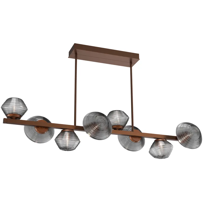 Mesa LED Burnished Bronze Linear Multi-Pendant Ceiling Light in 3000K LED, Smoke, Twisted Branch