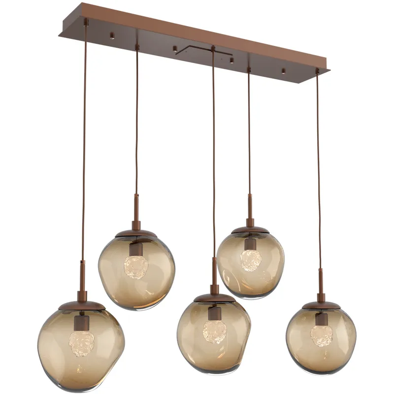 Aster LED LED Burnished Bronze Linear Pendant Ceiling Light in 3000K LED, Floret Inner - Bronze Outer, Multi-Pendant