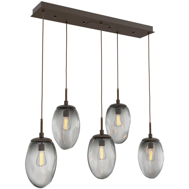 Meteo Incandescent 5 Light Flat Bronze Linear Pendant Ceiling Light in Smoke, Multi-Port