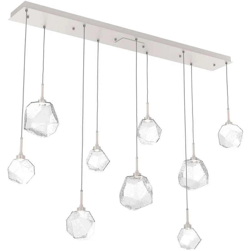 Gem LED Beige Silver Linear Pendant Ceiling Light in 3000K LED, Metallic Beige Silver, Clear, Multi-Port
