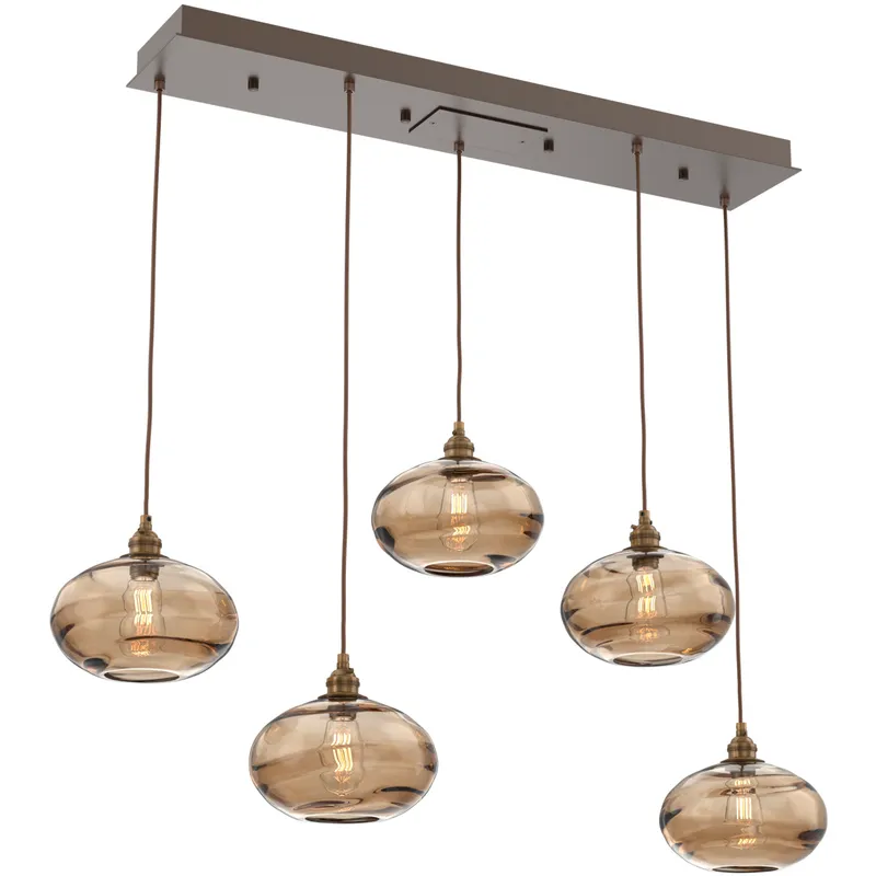 Coppa 5 Light Flat Bronze Linear Pendant Ceiling Light in Coppa Bronze, Multi-Port