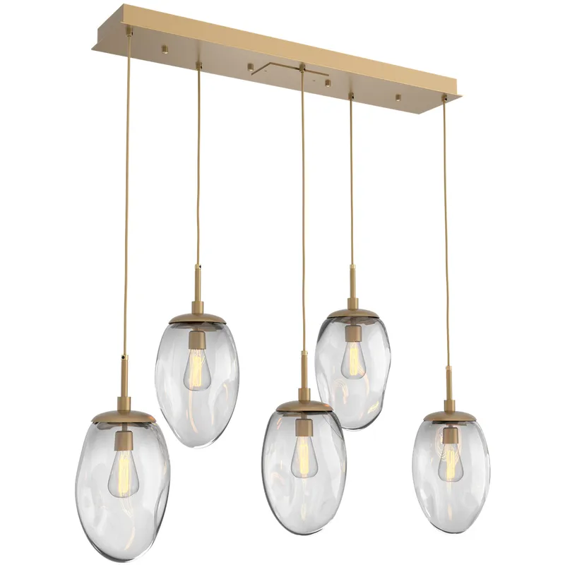 Meteo Incandescent 5 Light Gilded Brass Linear Pendant Ceiling Light in Clear, Multi-Port