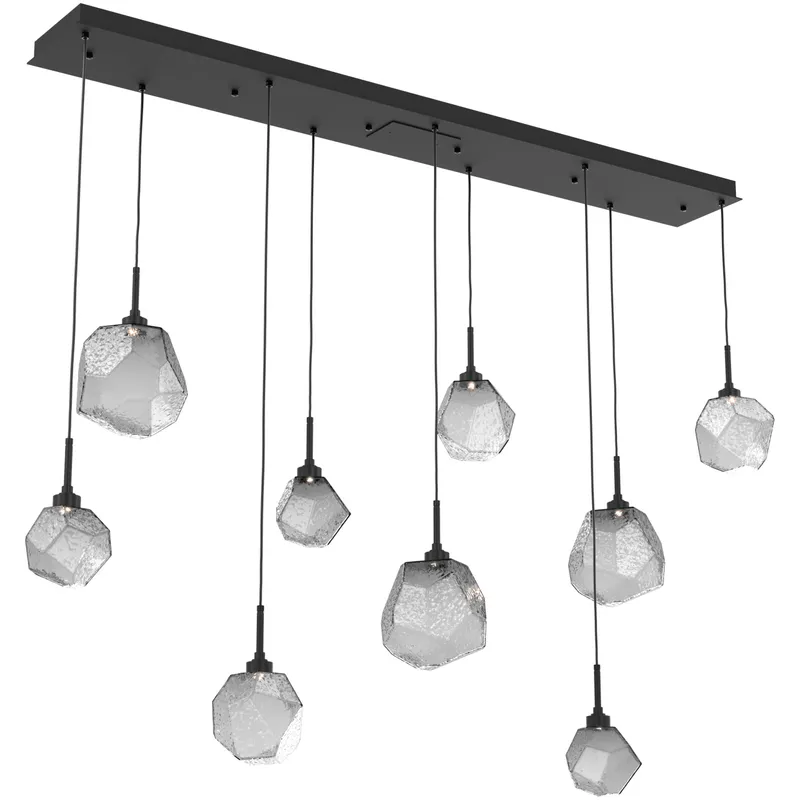 Gem LED Matte Black Linear Pendant Ceiling Light in Smoke, 2700K LED, Multi-Port