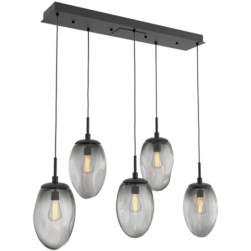 Meteo Incandescent 5 Light Matte Black Linear Pendant Ceiling Light in Smoke, Multi-Port