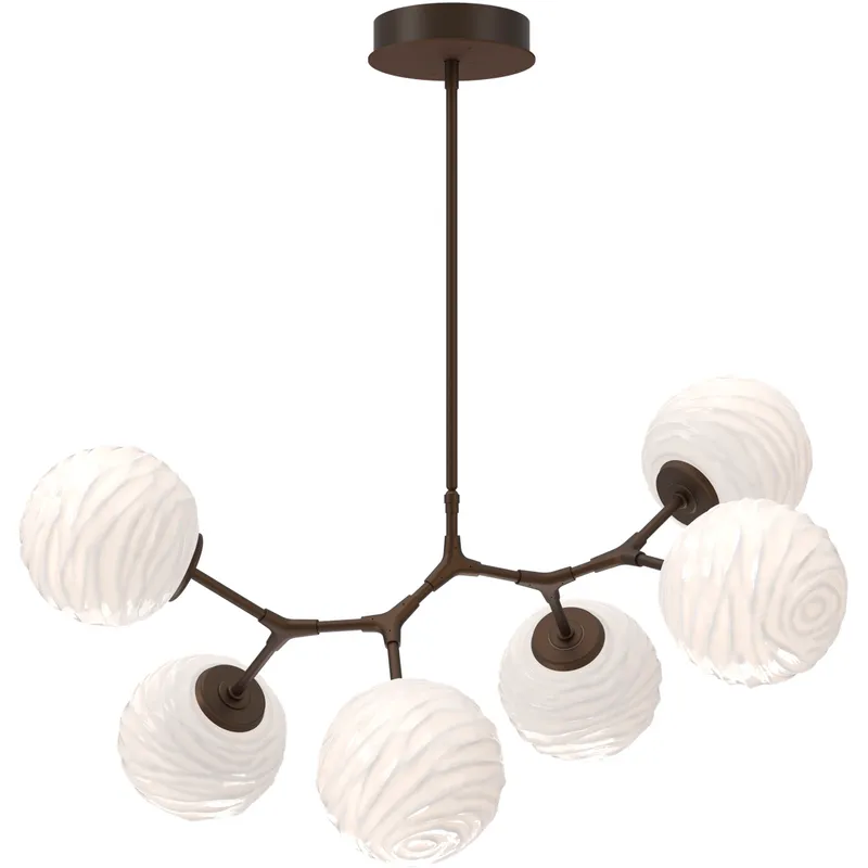 Gaia LED Flat Bronze Linear Pendant Ceiling Light in 3000K LED, Opal White, Modern Branch