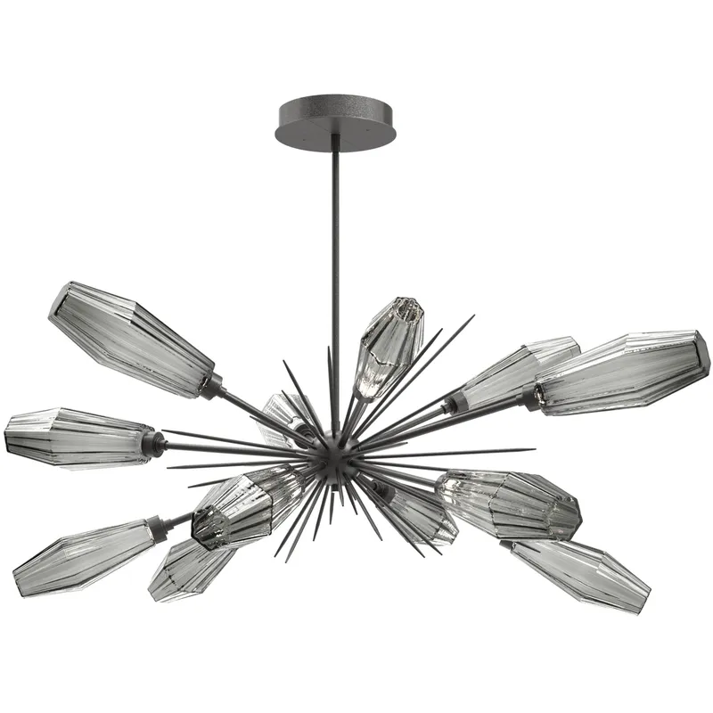 Aalto LED 53.3 inch Graphite Linear Pendant Ceiling Light in Optic Rib Smoke, 2700K LED, Oval Starburst