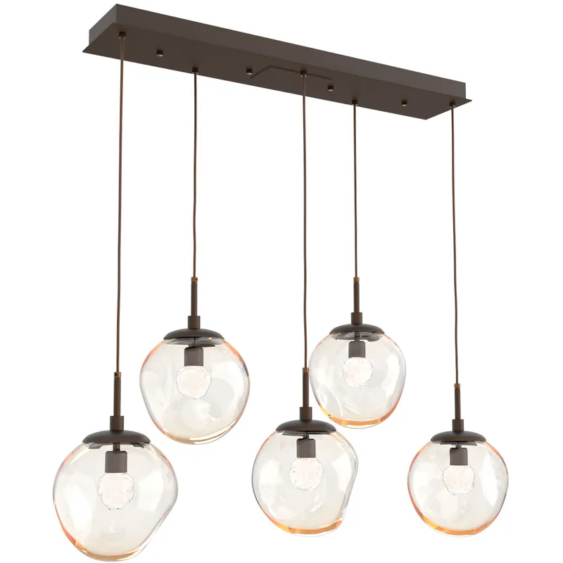 Aster LED LED 42.2 inch Flat Bronze Linear Pendant Ceiling Light in 2700K LED, Floret Inner - Amber Outer, Multi-Port
