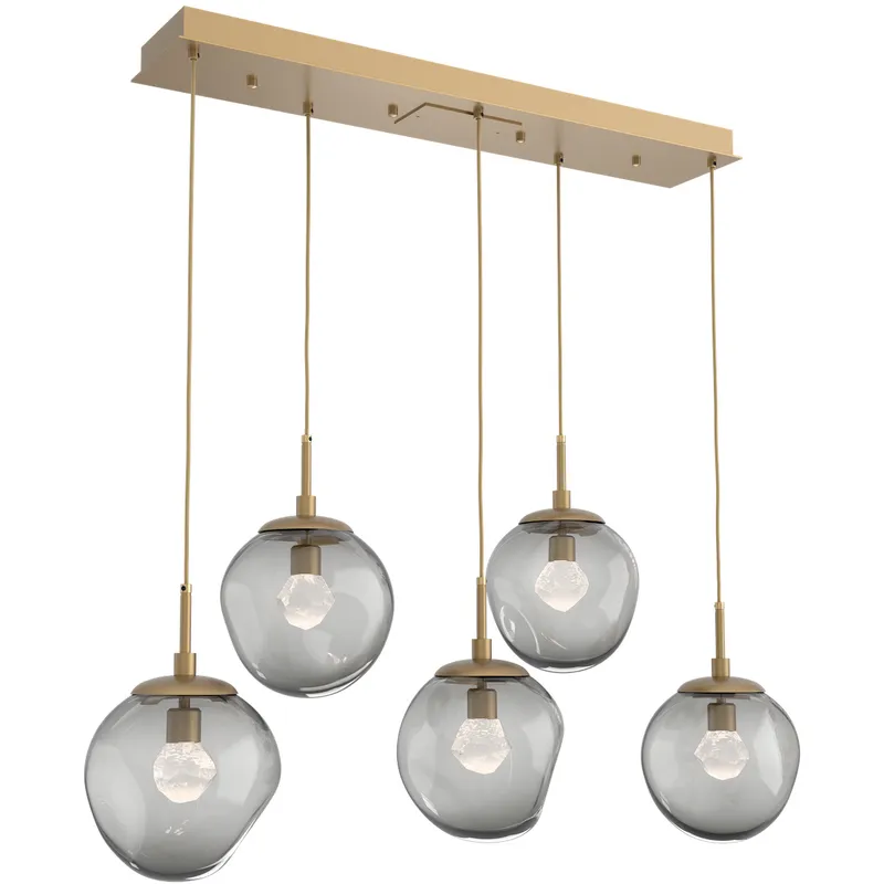 Aster LED LED 42.2 inch Gilded Brass Linear Pendant Ceiling Light in 2700K LED, Zircon Inner - Smoke Outer, Multi-Port