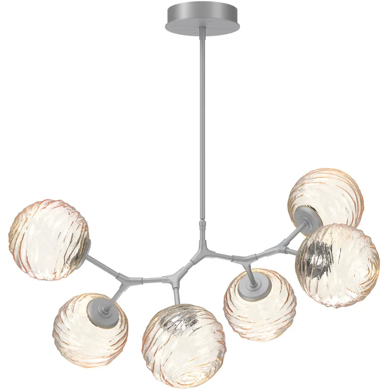 Gaia LED 36 inch Classic Silver Linear Multi-Pendant Ceiling Light in 3000K LED, Amber, Modern Branch