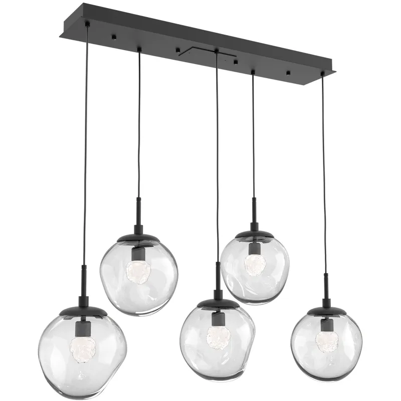 Aster LED LED 42.2 inch Matte Black Linear Pendant Ceiling Light in 2700K LED, Floret Inner - Clear Outer, Multi-Port
