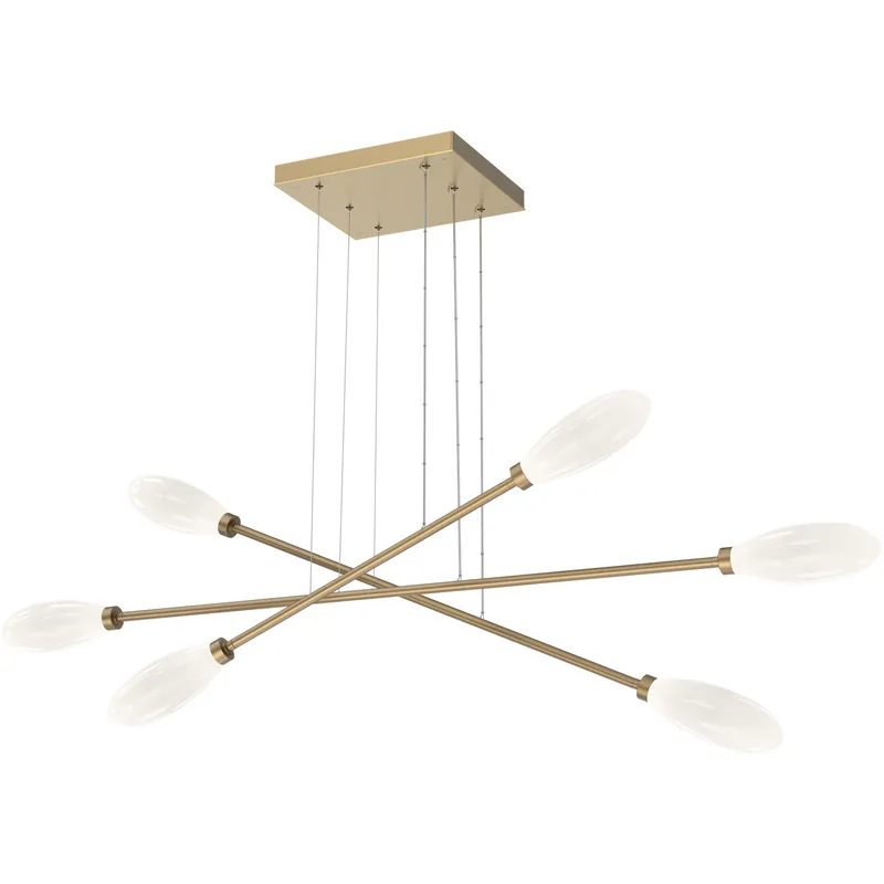 Fiori LED Gilded Brass Linear Multi-Pendant Ceiling Light, Triple Moda